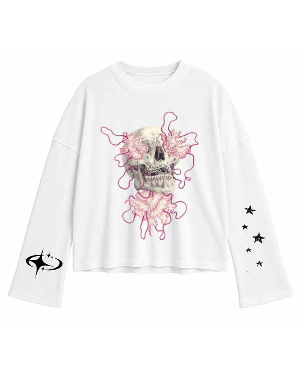 Skull Bloom Oversized Waffle Tee - Image 1