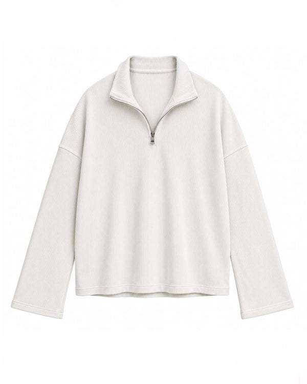 White Waffle Quarter Zip T Shirt for Men – Ivory Waffle - Image 1