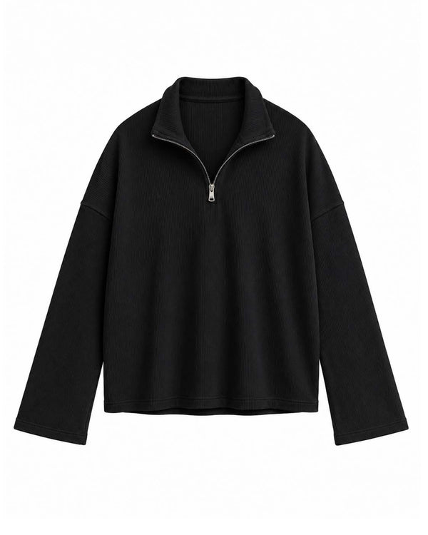 Black Waffle Quarter Zip T Shirt for Men – Midnight Waffle - Image 1