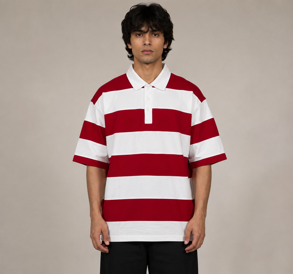 Red & White Rugby Polo - Image 1