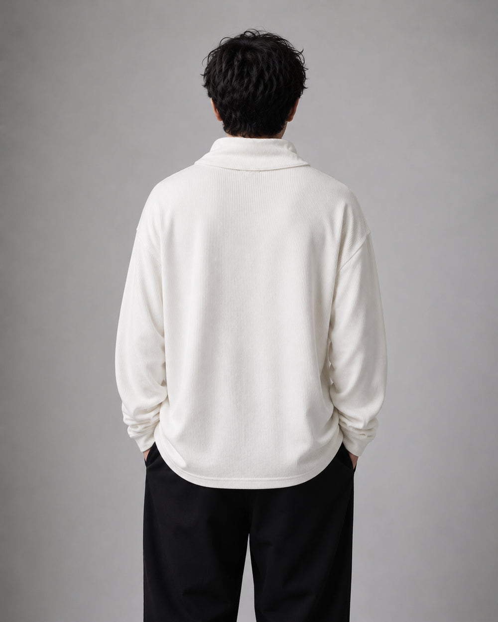 White Waffle Quarter Zip T Shirt for Men – Ivory Waffle