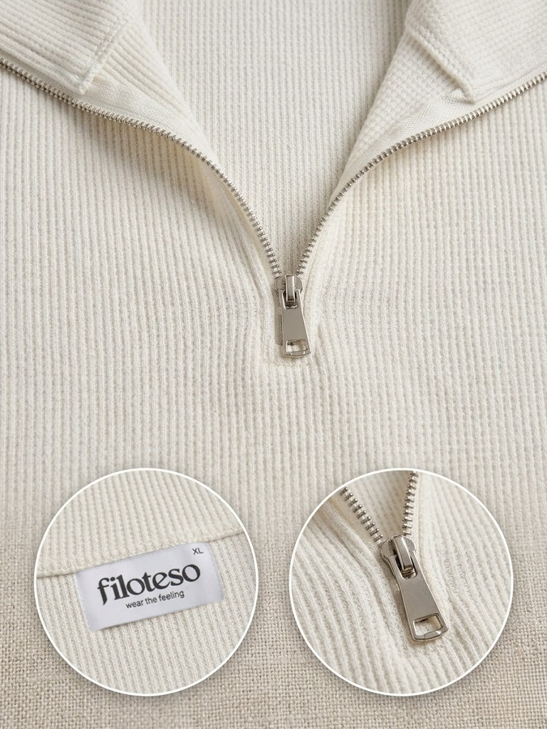 White Waffle Quarter Zip T Shirt for Men – Ivory Waffle