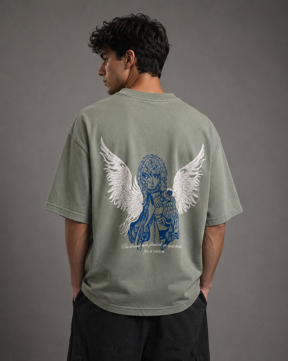 Sage Green Oversized Graphic T Shirt – Eternal Wings