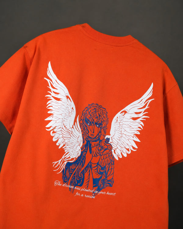 Eternal Wings Orange Oversized Graphic T-Shirt