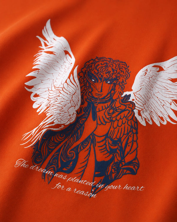 Eternal Wings Orange Oversized Graphic T-Shirt