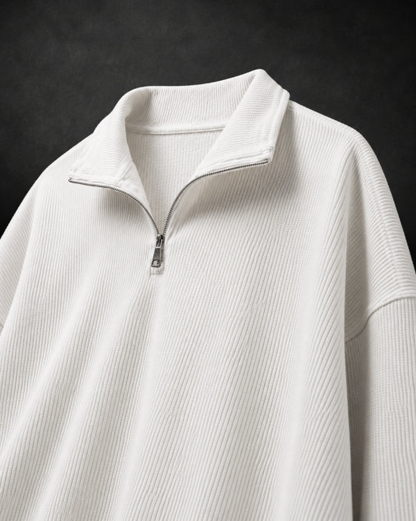 White Waffle Quarter Zip T Shirt for Men – Ivory Waffle