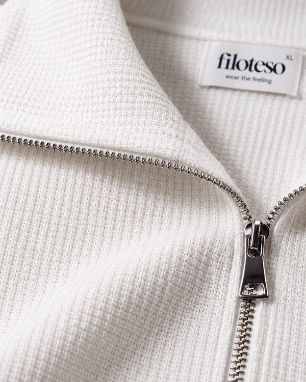 White Waffle Quarter Zip T Shirt for Men – Ivory Waffle