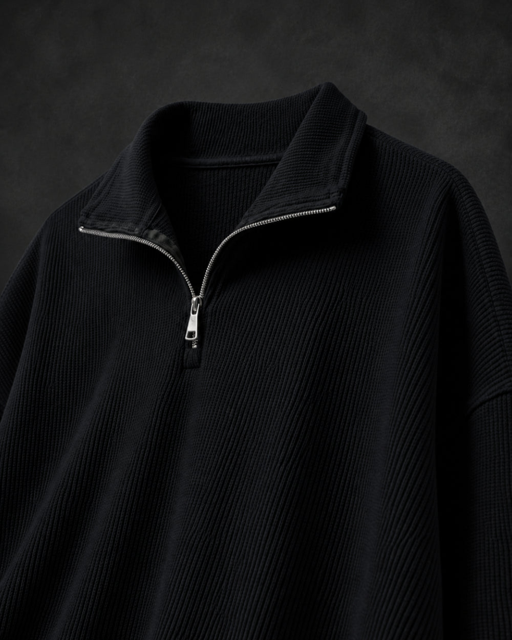 Black Waffle Quarter Zip T Shirt for Men – Midnight Waffle