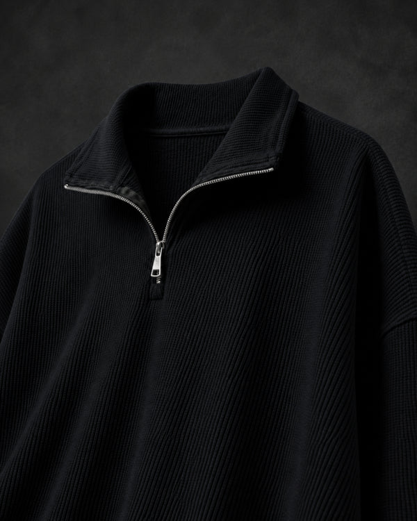 Black Waffle Quarter Zip T Shirt for Men – Midnight Waffle