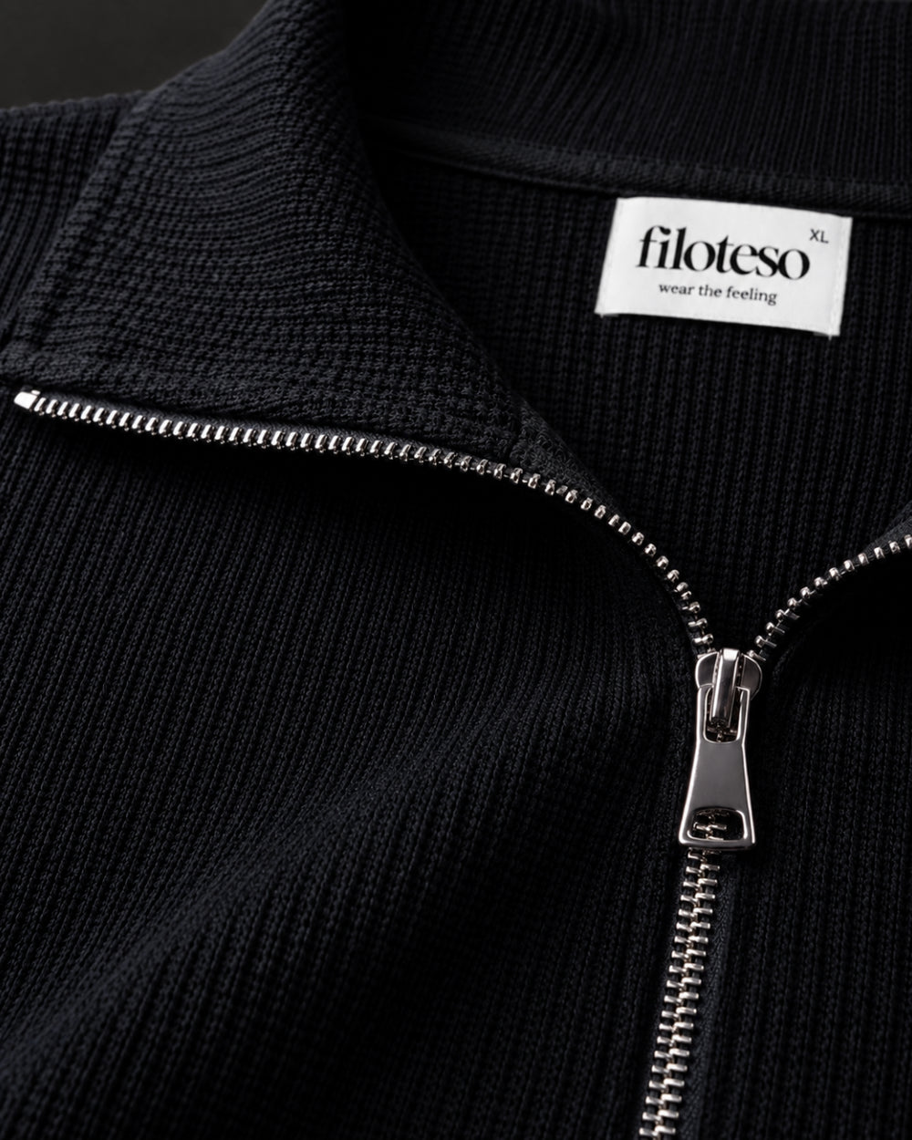 Black Waffle Quarter Zip T Shirt for Men – Midnight Waffle