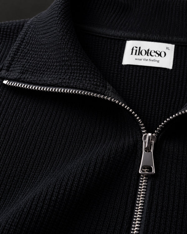Black Waffle Quarter Zip T Shirt for Men – Midnight Waffle