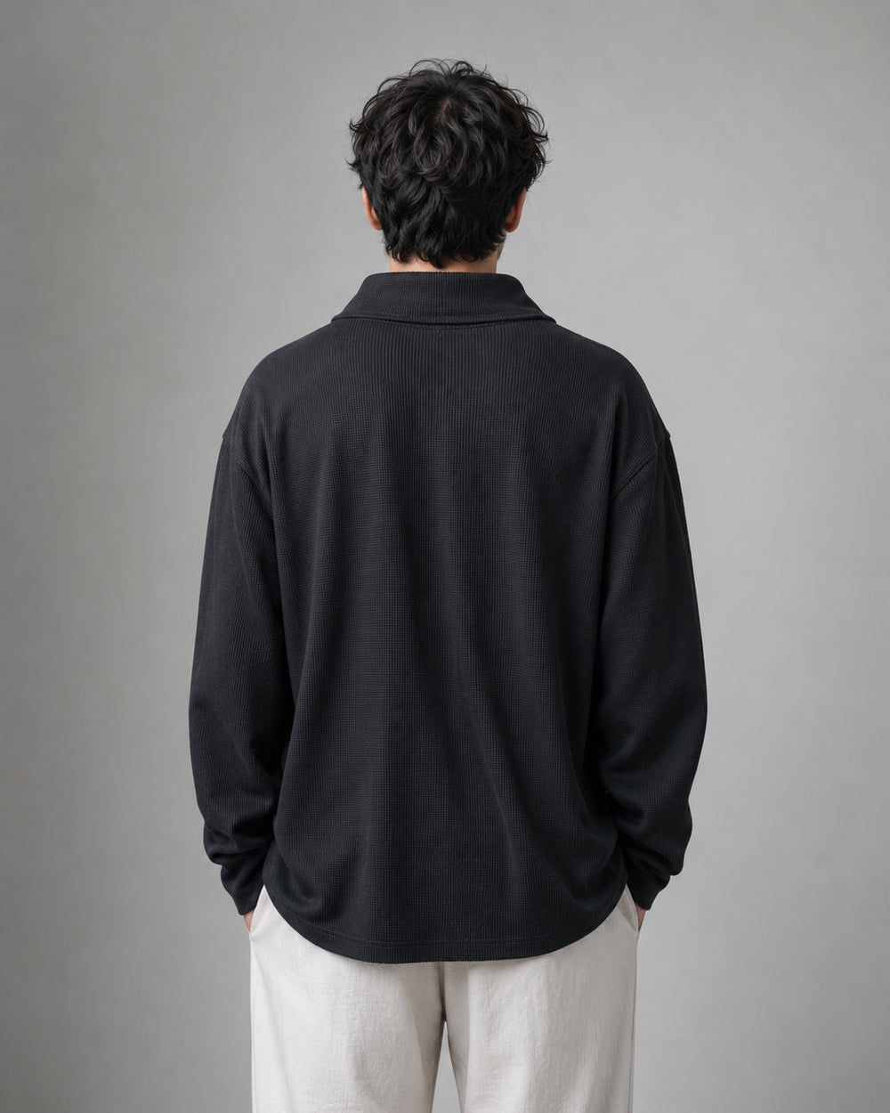 Black Waffle Quarter Zip T Shirt for Men – Midnight Waffle