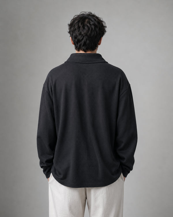 Black Waffle Quarter Zip T Shirt for Men – Midnight Waffle