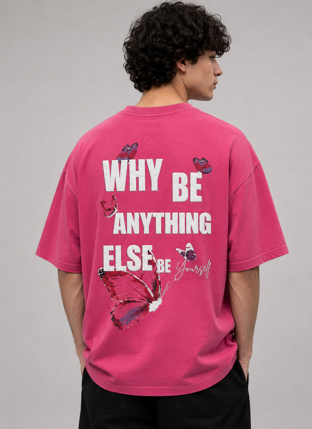 Pink Oversized Graphic T Shirt for Men – Butterfly Bloom Tee