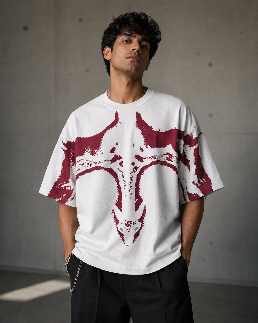 White Oversized Graphic T-Shirt for Men – Dragon's Gaze